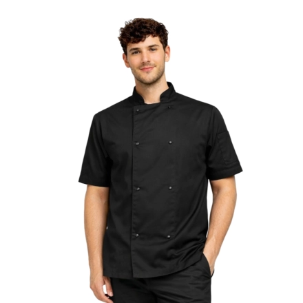 Bluza kucharska czarna krótki rękaw napy roz.M – bluza kucharska – odzież gastronomiczna